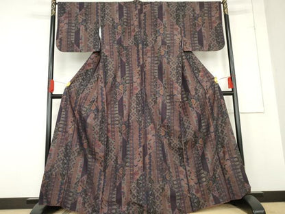 平和屋着物●小千谷紬　更紗吉祥花文　正絹　逸品　AABE8527cs