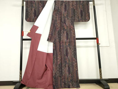 平和屋着物●小千谷紬　更紗吉祥花文　正絹　逸品　AABE8527cs