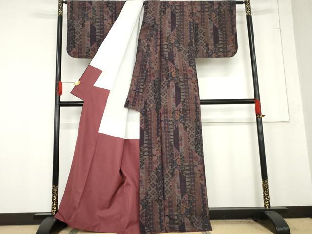 平和屋着物●小千谷紬　更紗吉祥花文　正絹　逸品　AABE8527cs