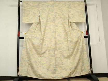 平和屋着物●本場大島紬　白大島　一元絣　風景草花文　正絹　逸品　未使用　AABE8530cs