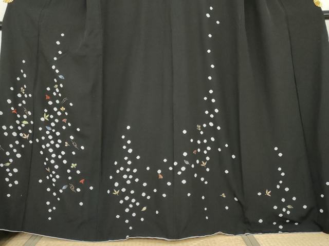 平和屋着物●訪問着　絞り　刺繍　吹き寄せ文　黒地　金糸　金彩　正絹　逸品　AABE8531cs