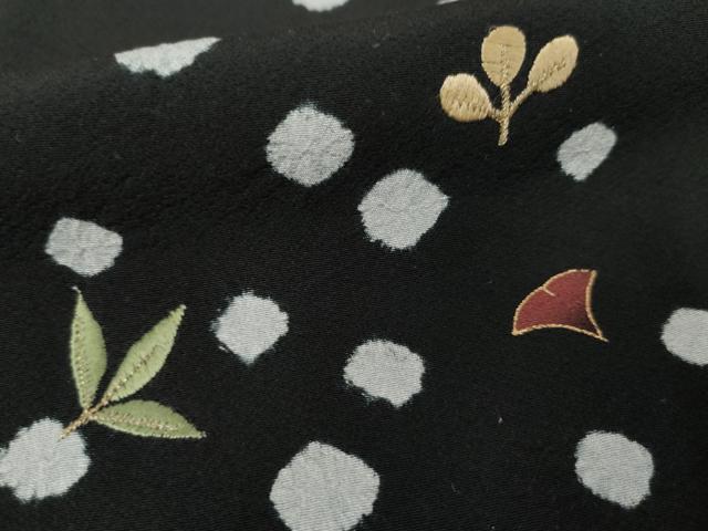 平和屋着物●訪問着　絞り　刺繍　吹き寄せ文　黒地　金糸　金彩　正絹　逸品　AABE8531cs
