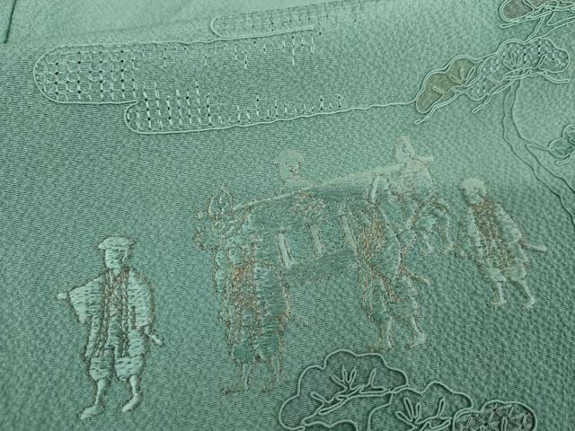 平和屋着物●訪問着　中国三大刺繍　汕頭刺繍　スワトウ刺繍　人物風景文　金糸　正絹　逸品　AABE8533cs 平和屋本店○極上 中国三大刺繍 スワトウ刺繍 汕頭刺繍 訪問着 鴛鴦花