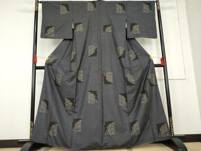 平和屋着物●本場大島紬　一元7マルキ　洋花文　正絹　逸品　AABE8537cs 平和屋着物○本場大島紬 一元7マルキ 洋花文 正絹 逸品 AABE8537cs