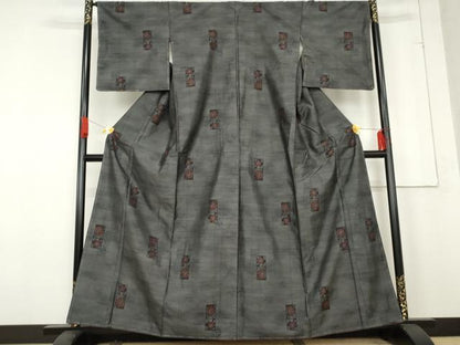 平和屋着物●本場大島紬　色紙花文　黒地　正絹　逸品　未使用　AABE8538cs