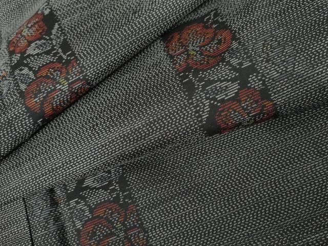 平和屋着物●本場大島紬　色紙花文　黒地　正絹　逸品　未使用　AABE8538cs