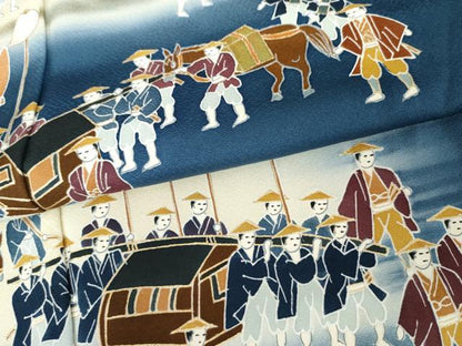 平和屋着物●訪問着　作家物　大名行列　暈し染め　正絹　逸品　AABE8539cs