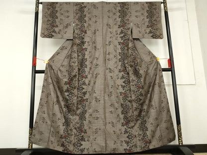 平和屋着物●本場大島紬　カタス9マルキ　泥染め　草花間道　正絹　逸品　AABE8540cs