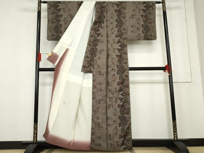 平和屋着物●本場大島紬　カタス9マルキ　泥染め　草花間道　正絹　逸品　AABE8540cs