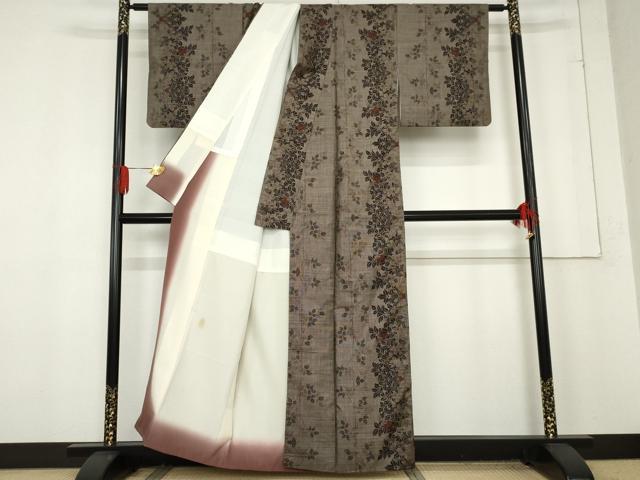 平和屋着物●本場大島紬　カタス9マルキ　泥染め　草花間道　正絹　逸品　AABE8540cs