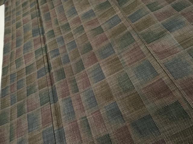 平和屋着物●本場大島紬　一元絣　変わり格子　正絹　逸品　AABE8541cs