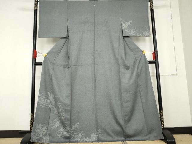 平和屋着物●訪問着　江戸小紋　鮫小紋柄　流水草花文　正絹　逸品　AABE8542cs 平和屋着物○訪問着 江戸小紋 鮫小紋柄 流水草花文 正絹 逸品