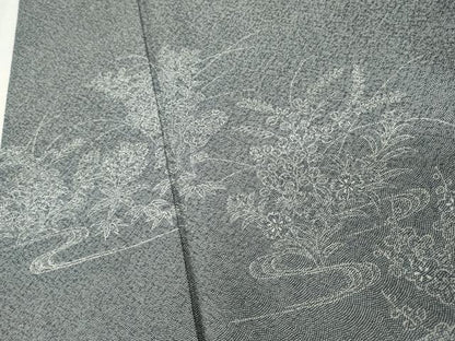 平和屋着物●訪問着　江戸小紋　鮫小紋柄　流水草花文　正絹　逸品　AABE8542cs
