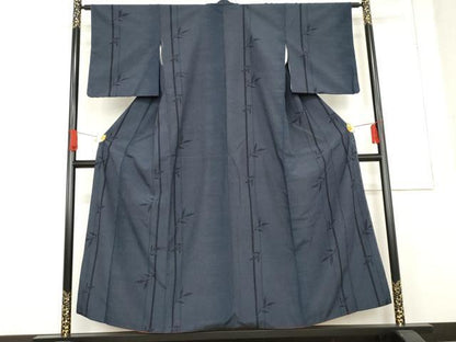 平和屋着物●本塩沢　110亀甲　笹竹文　正絹　逸品　AABE8547cs