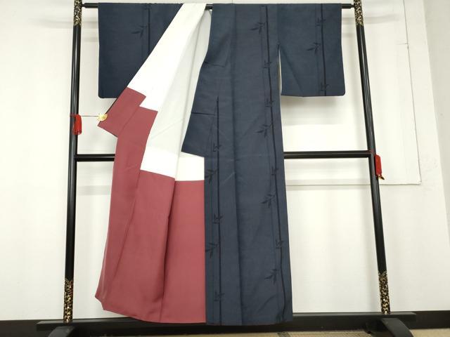 平和屋着物●本塩沢　110亀甲　笹竹文　正絹　逸品　AABE8547cs
