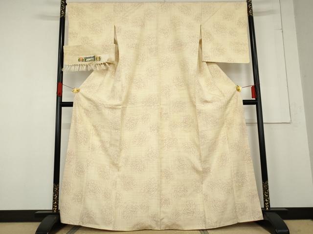 平和屋着物●本場塩沢結城紬　舞花文　薔薇　証紙付き　正絹　逸品　AABE8550cs 平和屋着物○本場塩沢結城紬 舞花文 薔薇 証紙付き 正絹 逸品 AABE8550cs