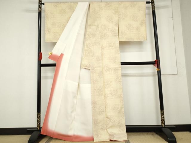 平和屋着物○本場塩沢結城紬 舞花文 薔薇 証紙付き 正絹 逸品 AABE8550cs