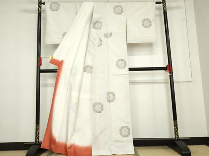 平和屋着物●上質な紬　草花文　正絹　逸品　AABE8553cs