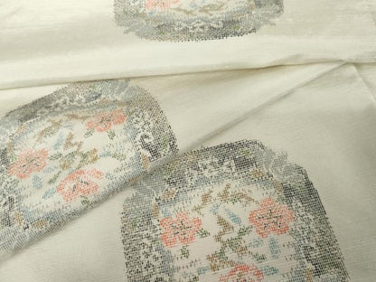 平和屋着物●上質な紬　草花文　正絹　逸品　AABE8553cs