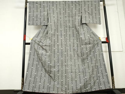 平和屋着物●上質な紬　麻の葉間道　正絹　逸品　AABE8554cs
