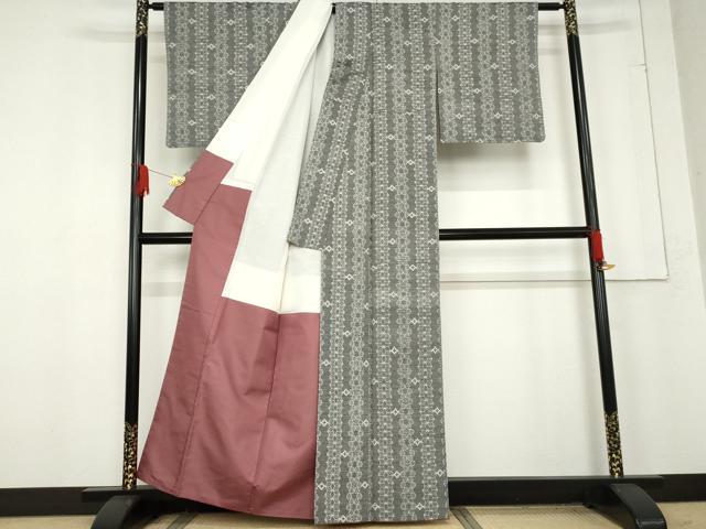平和屋着物●上質な紬　麻の葉間道　正絹　逸品　AABE8554cs