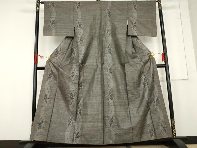平和屋着物●本場大島紬　カタス9マルキ　泥染め　枝葉文　正絹　逸品　AABE8555cs