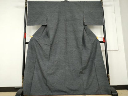 平和屋着物●結城紬　80亀甲　花丸文　ロング丈　正絹　逸品　AABE8556cs