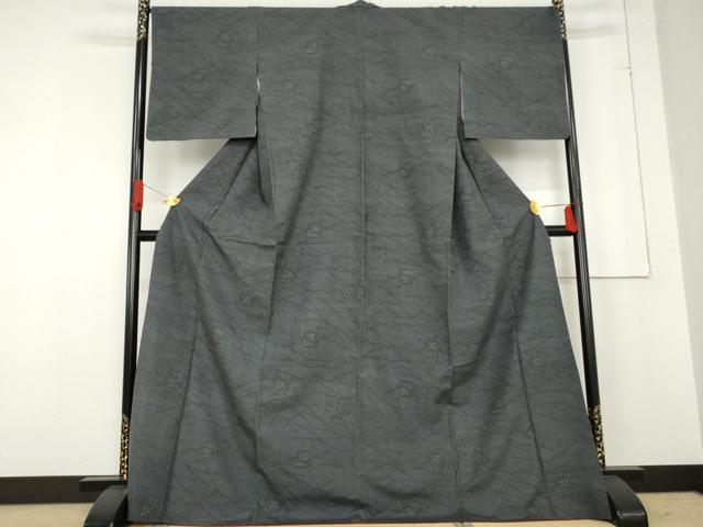 平和屋着物●結城紬　80亀甲　花丸文　ロング丈　正絹　逸品　AABE8556cs