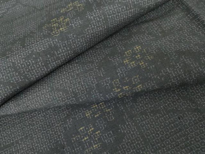 平和屋着物●結城紬　80亀甲　花丸文　ロング丈　正絹　逸品　AABE8556cs