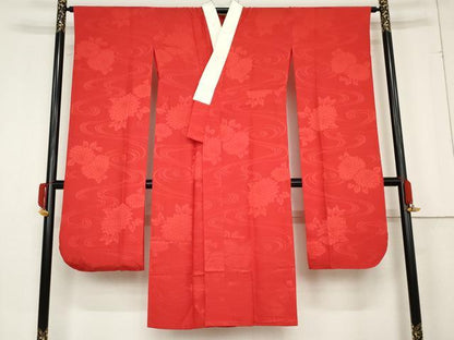平和屋着物●振袖用長襦袢　無双仕立て　流水花地紋　正絹　逸品　AABE8558cs