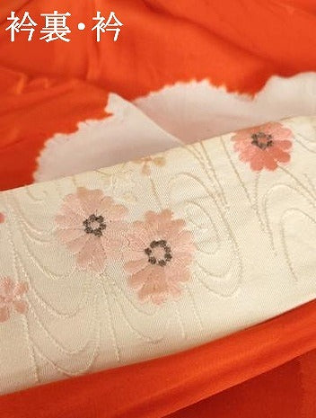 平和屋着物●振袖用長襦袢　無双仕立て　絞り　舞花文　半衿刺繍　正絹　逸品　AABE8559cs