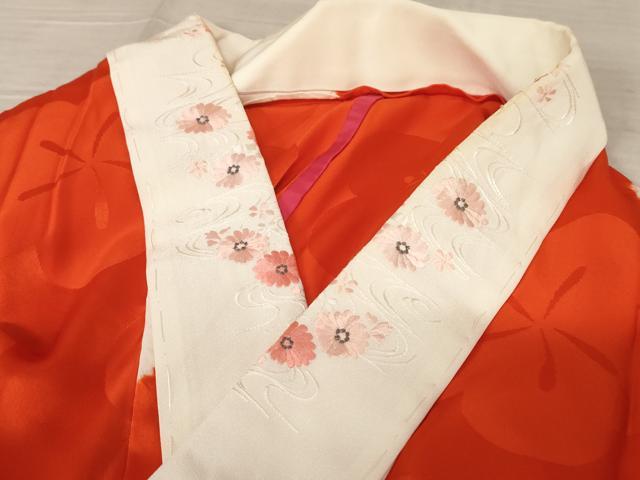 平和屋着物●振袖用長襦袢　無双仕立て　絞り　舞花文　半衿刺繍　正絹　逸品　AABE8559cs