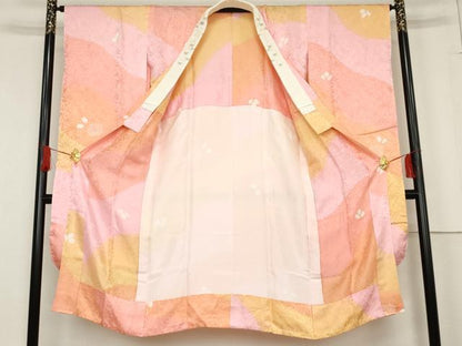 平和屋着物●振袖用長襦袢　無双仕立て　絞り　草花文　半衿刺繍　正絹　逸品　未使用　AABE8561cs