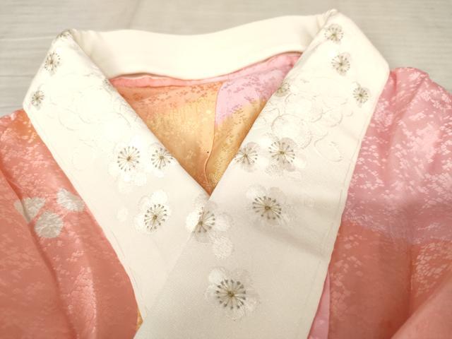平和屋着物●振袖用長襦袢　無双仕立て　絞り　草花文　半衿刺繍　正絹　逸品　未使用　AABE8561cs