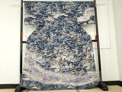 平和屋着物●訪問着　松竹梅風景文　暈し染め　正絹　逸品　AABE8563cs