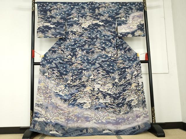 平和屋着物●訪問着　松竹梅風景文　暈し染め　正絹　逸品　AABE8563cs