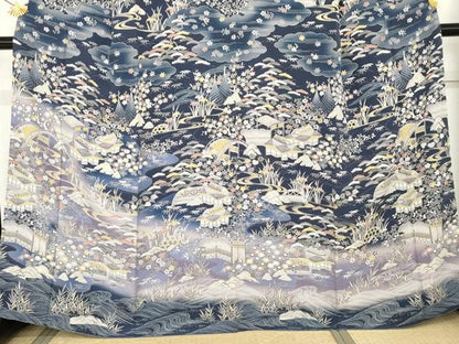 平和屋着物●訪問着　松竹梅風景文　暈し染め　正絹　逸品　AABE8563cs