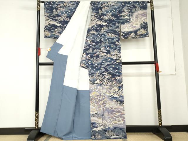 平和屋着物●訪問着　松竹梅風景文　暈し染め　正絹　逸品　AABE8563cs