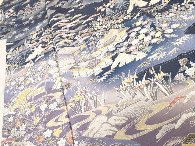 平和屋着物●訪問着　松竹梅風景文　暈し染め　金彩　正絹　逸品　AABC9818ph 平和屋着物○訪問着 松竹梅風景文 暈し染め 正絹 逸品 AABE8563cs