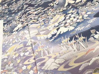 平和屋着物●訪問着　松竹梅風景文　暈し染め　正絹　逸品　AABE8563cs