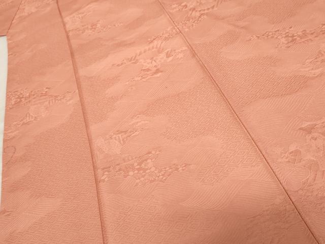 平和屋着物○上質な色無地 人物風景地紋 薄桜色 さが美扱い 正絹