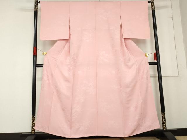 平和屋着物○お召 花唐草地紋 色無地 胡桃染色 正絹 逸品 AABE5916ph 平和