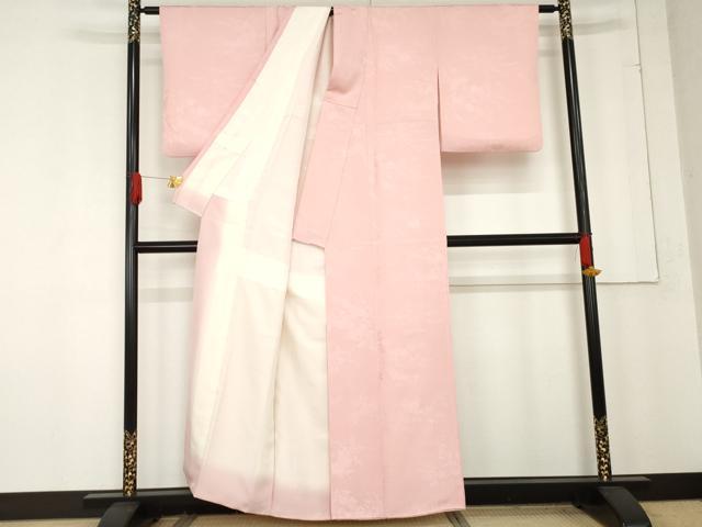 平和屋着物●上質な色無地　草花地紋　撫子色　正絹　逸品　AABE8565cs