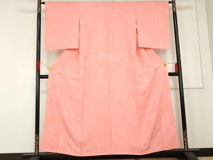 平和屋着物●上質な色無地　御所車吉祥草花地紋　薄紅色　正絹　逸品　AABE8566cs