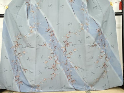 平和屋着物●訪問着　笹竹に蜻蛉　暈し染め　金彩　正絹　逸品　AABE8568cs