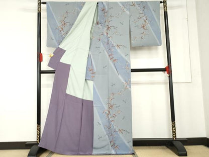 平和屋着物●訪問着　笹竹に蜻蛉　暈し染め　金彩　正絹　逸品　AABE8568cs