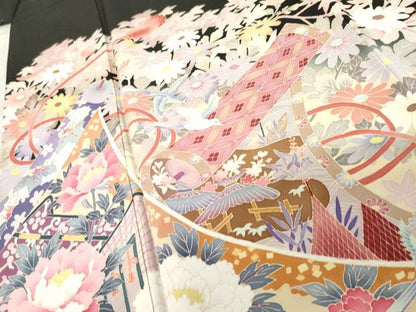 平和屋着物●本加賀友禅作家　村下信吉　黒留袖　絵巻風景飛鳥花文　暈し染め　正絹　逸品　AABE8571cs