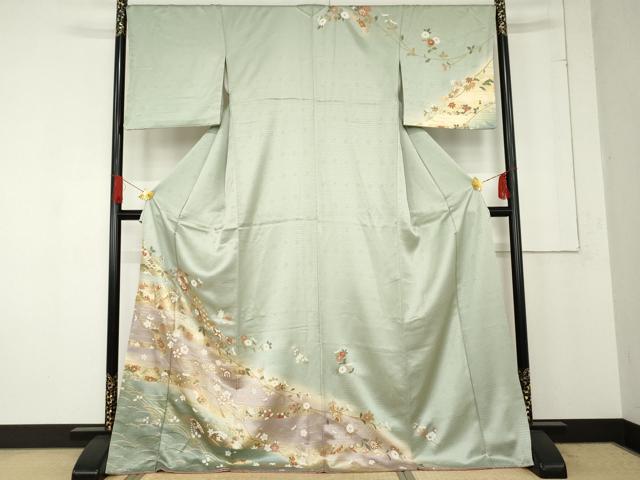平和屋着物●訪問着　短冊花蝶文　暈し染め　金彩　ロング丈　正絹　逸品　AABE8572cs
