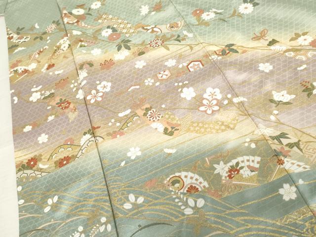 平和屋着物●訪問着　短冊花蝶文　暈し染め　金彩　ロング丈　正絹　逸品　AABE8572cs