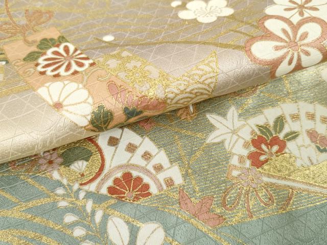 平和屋着物●訪問着　短冊花蝶文　暈し染め　金彩　ロング丈　正絹　逸品　AABE8572cs